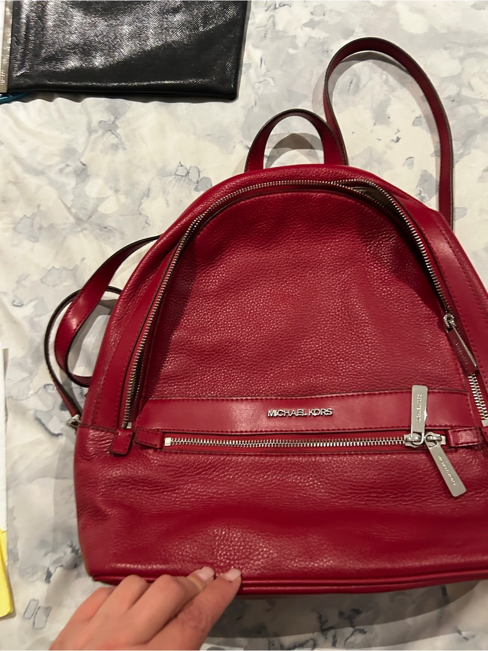 Michael Kors Red Leather Pebbled Backpack
